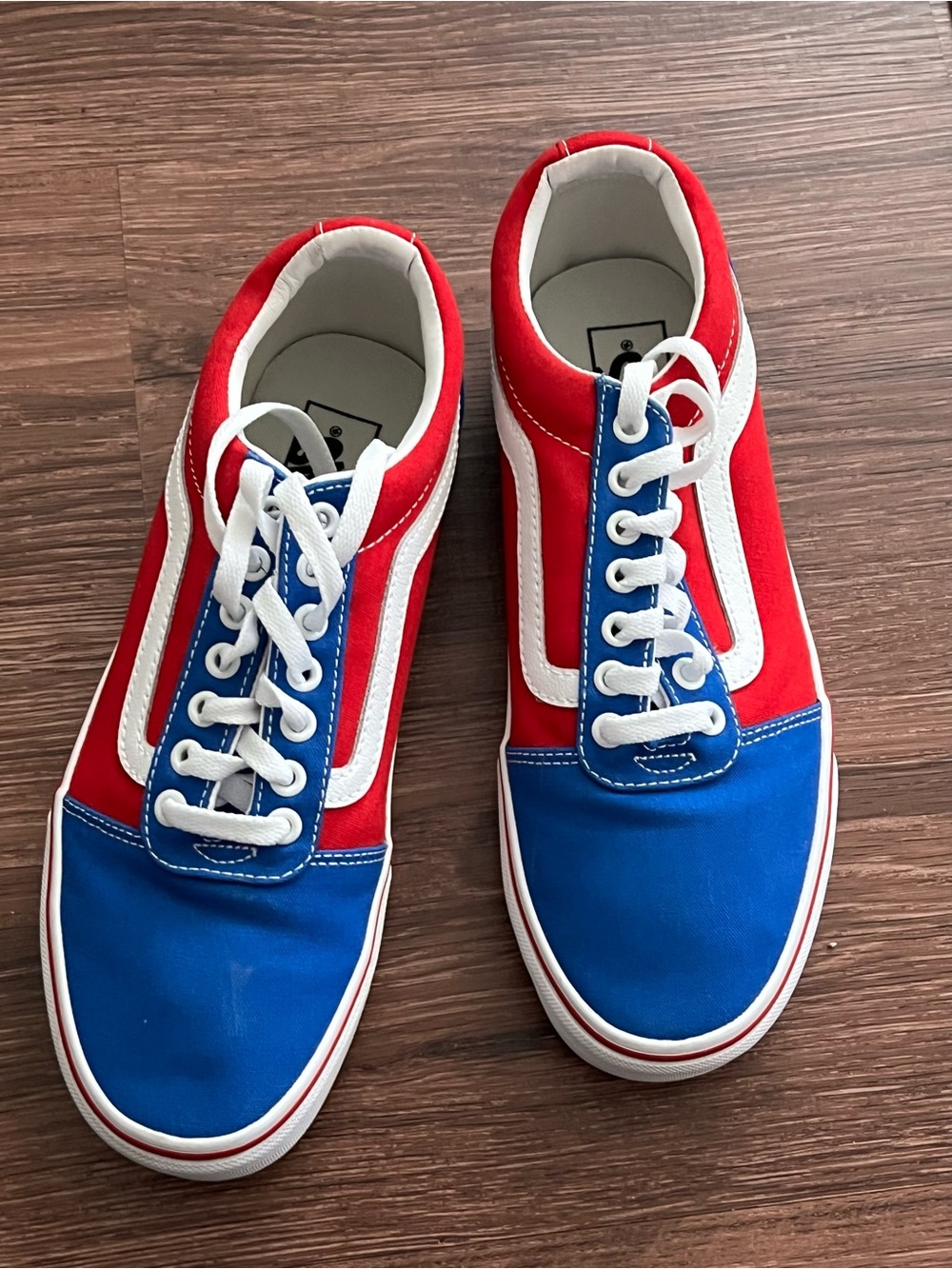 Vans Two-Tone Low Top Sneakers - Red, Blue & White